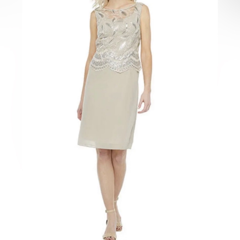 Maya Brooke 3/4 Sleeve Embroidered Sequined Layered Dress Size 22W Sequin Topaz